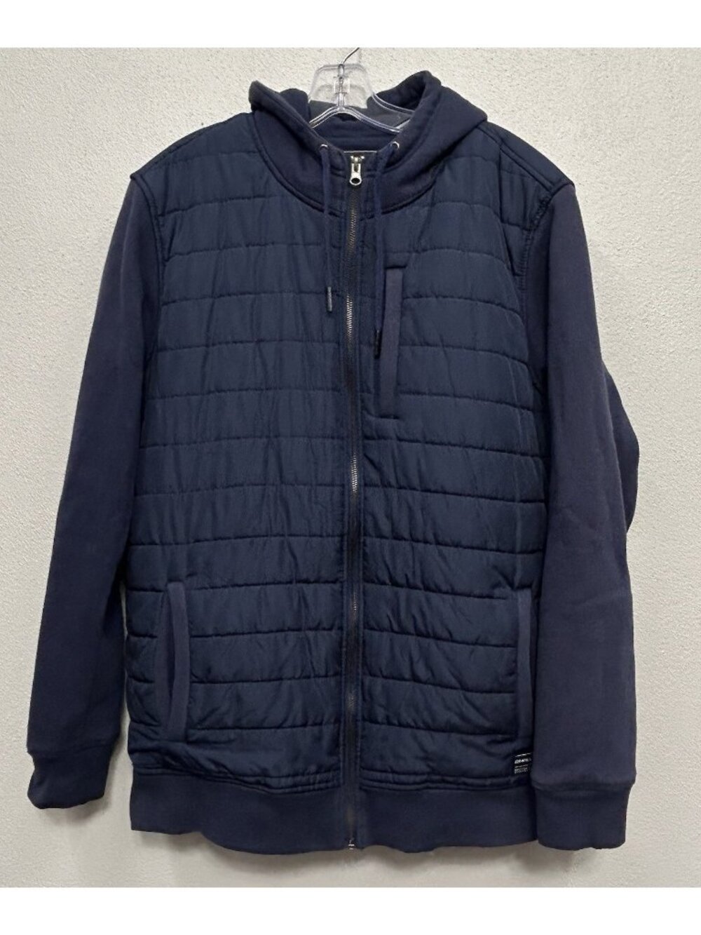 O'Neill Quilted Full Zip Hoodie Sweatshirt Men's Large Navy Hybrid Mid Weight